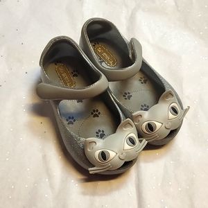 Mini Melissa Gray Glitter Cat Mary Jane shoes